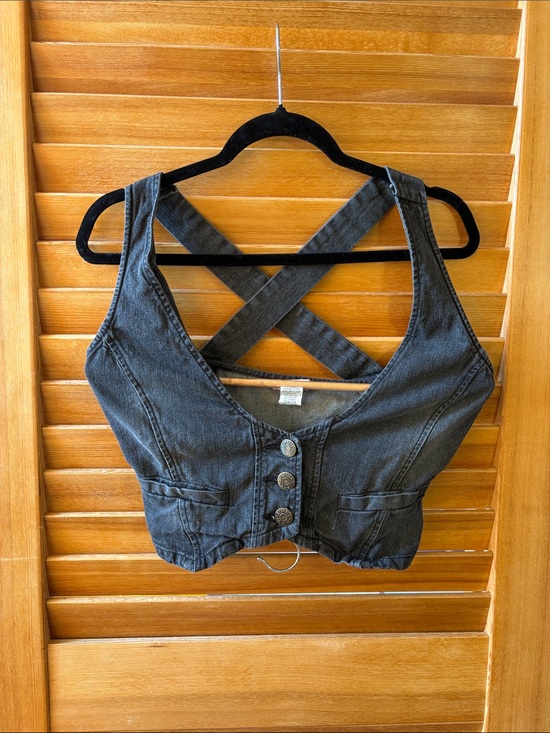 SUPRE Tops - Supre Y2K Crisscross Black Jean Cropped Top Womens Medium